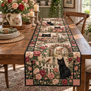 Rose Garden Black Cat Table Runner - Made to Order