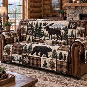Moose Bear Plaid Silhouette Sofa Cover - Made to Order