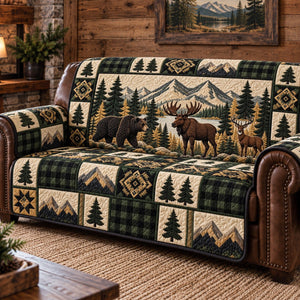Green Plaid Moose Elk Sofa Cover - Made to Order