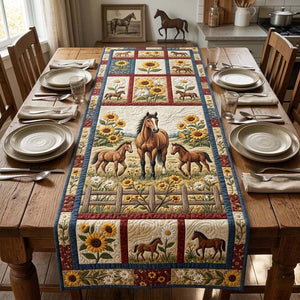 Sunflower Panel Horse Trio Table Runner - Made to Order