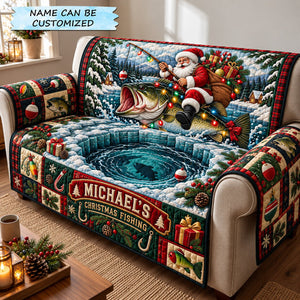Santa Christmas Fishing Adventure Sofa Cover - Made to Order