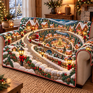 Santa Christmas Village Road Sofa Cover - Made to Order
