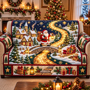 Santa Golden Christmas Road Sofa Cover - Made to Order