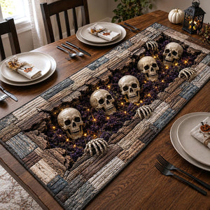 Skulls in Cracked Stone Wall Table Runner - Made to Order