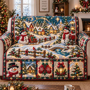 Snowman Sleigh Bridge Village Sofa Cover - Made to Order