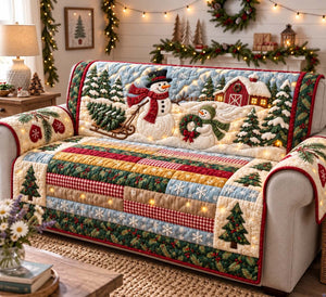 Snowman Farm Christmas Sofa Cover - Made to Order