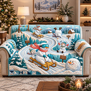 Snowman Sledding Fun Sofa Cover - Made to Order