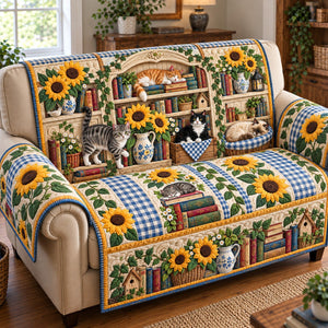 Sunflower Cats Library Sofa Cover - Made to Order
