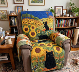 Sunflower Fields Black Cats Sofa Cover - Made to Order