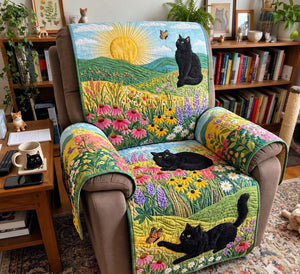 Sunlit Meadow Black Cats Sofa Cover - Made to Order