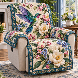 Teal Peony Hummingbird Sofa Cover - Made to Order