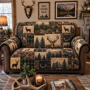 Green Plaid Deer Silhouette Sofa Cover - Made to Order