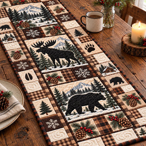 Moose and Bear Winter Patchwork Table Runner - Made to Order