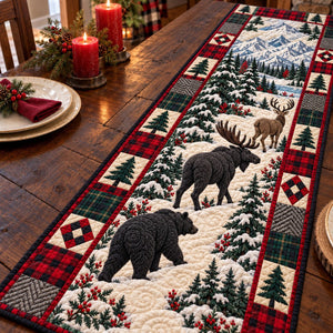 Moose and Bear Snowy Pines Table Runner - Made to Order