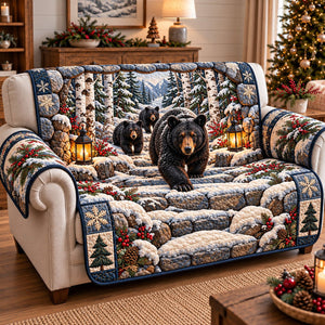 Twin Cubs Snow Steps Rustic Guardian Sofa Cover - Made to Order