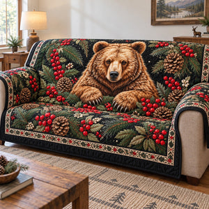 Woodland Bear Christmas Sofa Cover - Made to Order