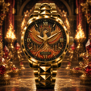 Personalized Rising Phoenix Watch with Custom Name - Men's & Women's, Leather or Metal Strap - Birthday Gift