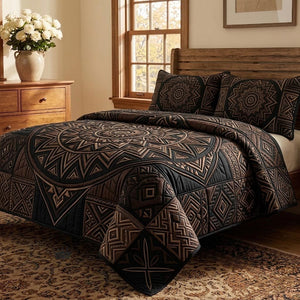 Charcoal Tribal Diamonds 3-Piece Quilted Bedding Set