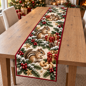 Chipmunk Cashew Golden Gift Christmas Table Runner