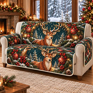 Christmas Stag Ruby Forest Long Sofa Cover