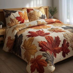Fall Leaves Cream Maple 3-Piece Quilted Bedding Set