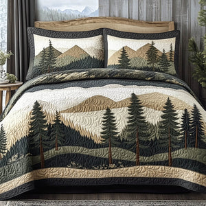 Forest Lodge Brown Peaks 3-Piece Quilted Bedding Set