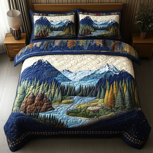 Forest Soul Blue Lake 3-Piece Quilted Bedding Set