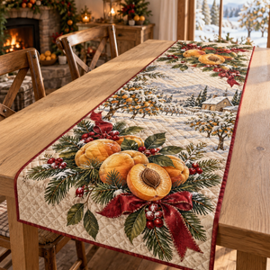 Holiday Apricot Christmas Quilted Table Runner