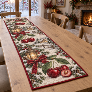 Holiday Cherry Christmas Quilted Table Runner