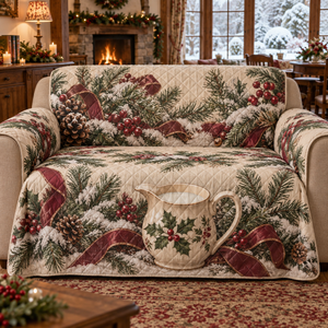 Holiday Creamer Christmas Quilted Sofa Cover