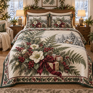 Holiday Fern Christmas 3-Piece Quilted Bedding Set