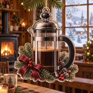 Holiday French Press Acrylic Christmas Ornament