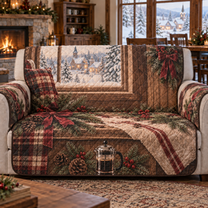 Holiday French Press Christmas Quilted Sofa Cover