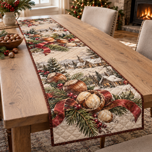 Holiday Hazelnut Christmas Quilted Table Runner