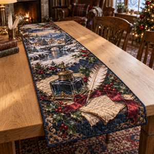 Holiday Inkwell Christmas Quilted Table Runner