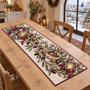 Holiday Olive Christmas Quilted Table Runner
