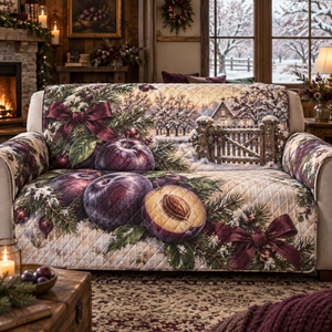 Holiday Plum Christmas Quilted Sofa Cover