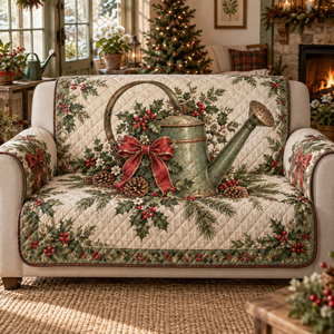 Holiday Watering Can Christmas Quilted Sofa Cover