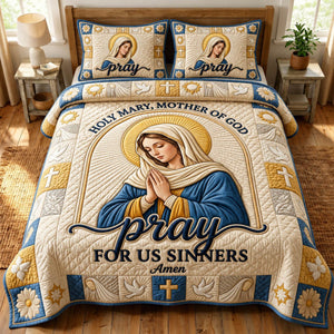 Mother Mary Pray For Us 3-Piece Quilted Bedding Set