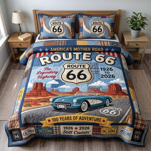Mother Road Route 66 Car 3-Piece Quilted Bedding Set