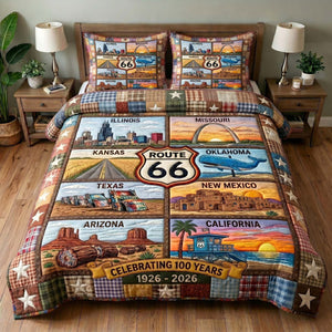 Mother Road Route 66 States 3-Piece Quilted Bedding Set