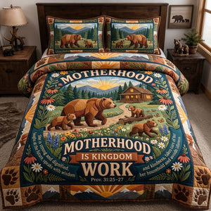 Motherhood Is Kingdom Work 3-Piece Quilted Bedding Set