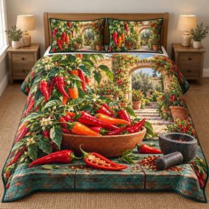 Chili Harvest Garden Quilted Bedding Set