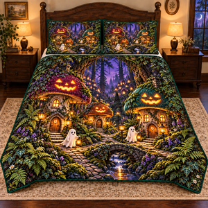 Spooky Mushroom Lantern Village Quilted Bedding Set