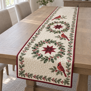 Cardinal Star Wreath Table Runner