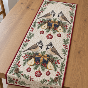 Crested Tit Pear Snowflake Baubles Table Runner