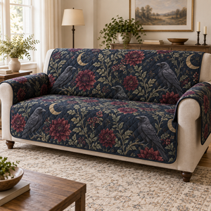 Moonlit Raven Botanical Quilted Sofa Cover