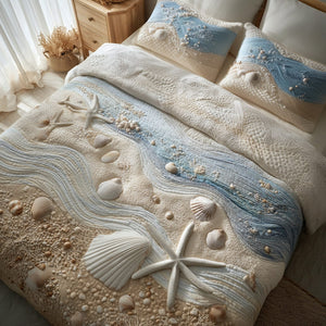 Ocean Breeze Sand Shells 3-Piece Quilted Bedding Set