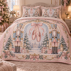 Pastel Nutcracker Ballet Christmas 3-Piece Quilted Bedding Set
