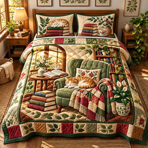 Reading Nook Kitty 3-Piece Quilted Bedding Set